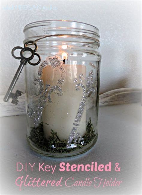 Diy Stenciled And Glittered Candle Holder What Meegan Makes Candles