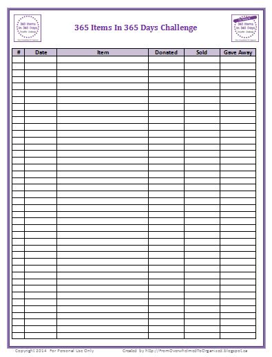 Tracking Sheets For 365 Items In 365 Days From Overwhelmed To