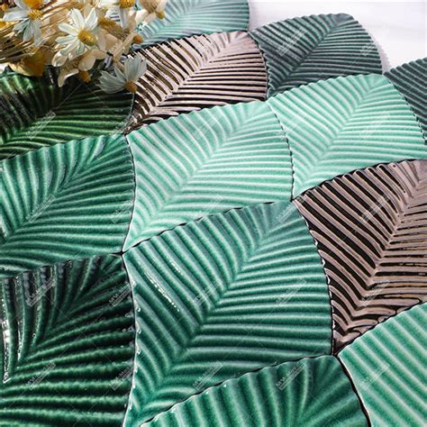 Wholesale Cube 3d Leaf Shape Crackle Ceramic Green Handmade Glazed