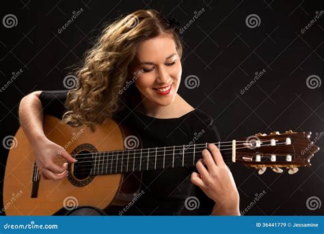 Beautiful Young Female Guitar Player Stock Image Image Of Sensual