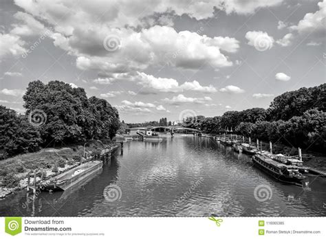 River Ships And Bridge In Paris France On Natural
