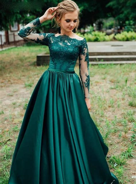 Dark Green A Line Emerald Green Satin Prom Dresses Simple