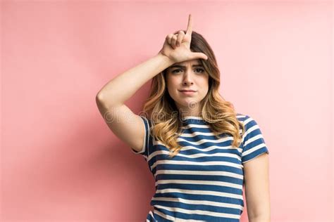 Young Female Mocking While Gesturing In Studio Stock Image Image Of