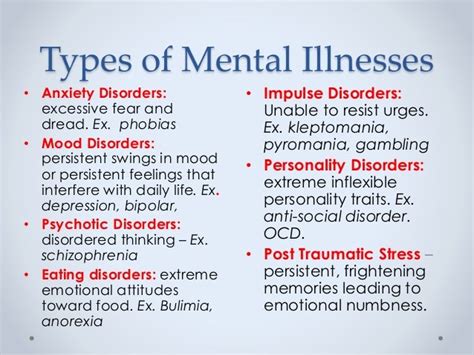 What Are The Different Types Of Mental Illness Types Of Mental Illness