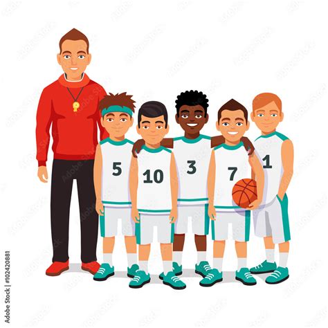 School Boys Basketball Team With Their Coach Stock Vektorgrafik Adobe