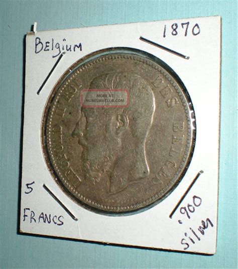 Belgium 5 Francs Silver Coin Dated 1870 90 Silver