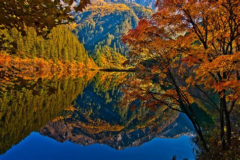 Autumn Reflection In Mirror Lake Jiuzhaigou Autumn Reflec Flickr