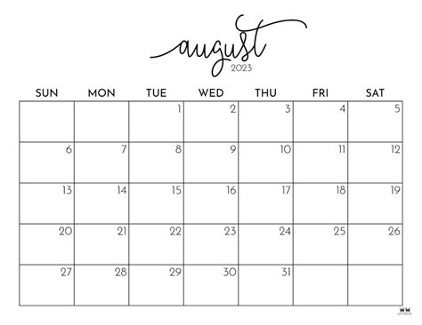 August 2023 Calendars 50 Free Printables Printabulk