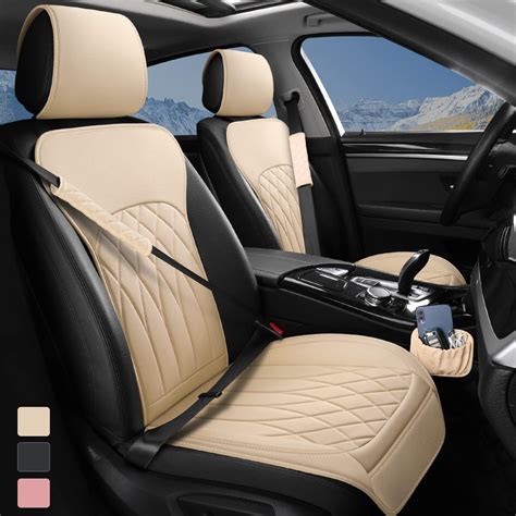 Fh Group Deluxe Faux Leather Diamond Pattern Front Set Car Seat Cushions Beige