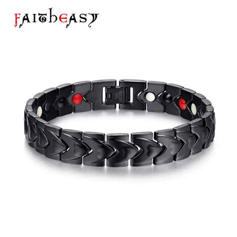 Faitheasy 316l Stainless Steel Magnetic Health Bracelets Mens Black