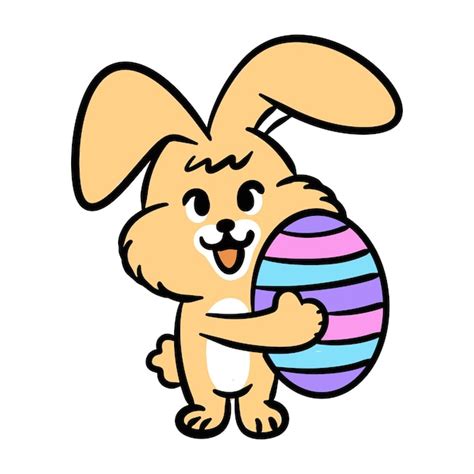 Premium Vector Cute Little Bunny Rabbit Holding Big Colored Egg