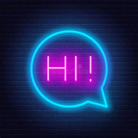 Neon Sign Of Word Hi In Speech Bubble Frame On Dark Background Stock