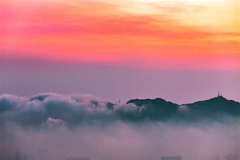 Wallpaper Clouds Sunrise Mountain Dawn Fog City Hd Widescreen