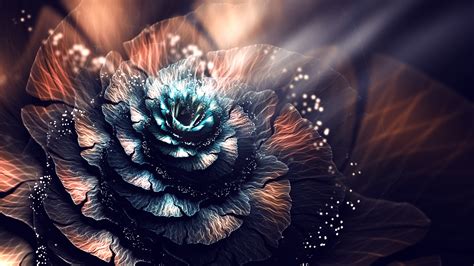 Papel De Parede Arte Digital Abstrato 3d Azul Fractal Flores Do