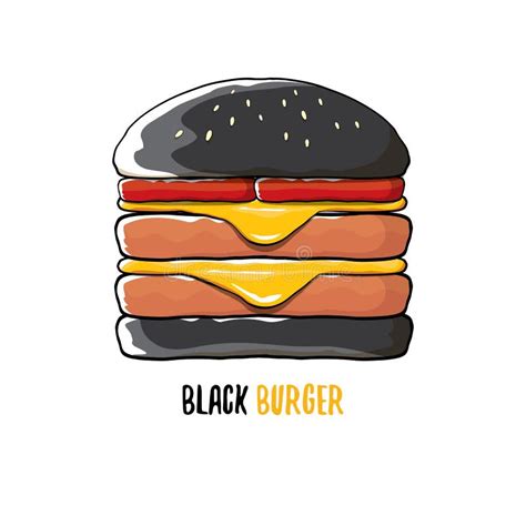 Vector Cartoon Black Burger Icon With Cheese Meat And Salad Icon