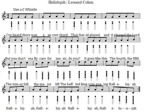 Hallelujah Tin Whistle Flute Sheet Music And Letter Notes Irish