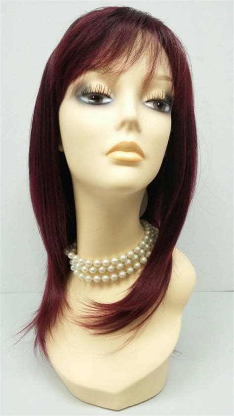 Long 17 Inch Straight Burgundy And Black Blend Color Wig Heat