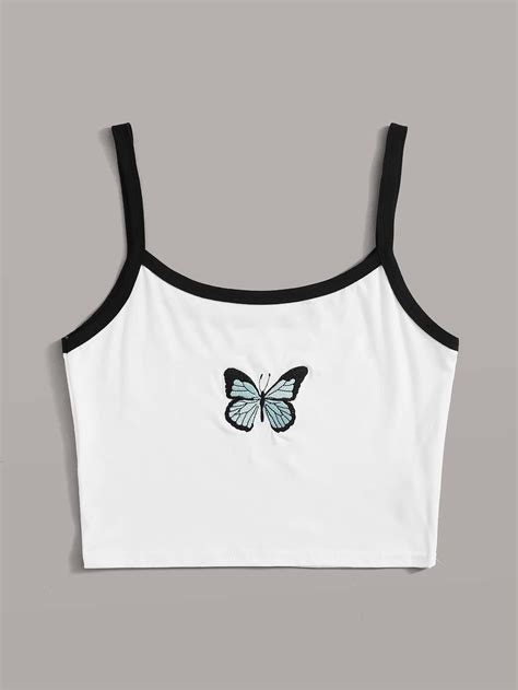 Butterfly Embroidery Crop Cami Romwe