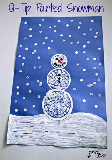Tired of doing the same old preschool art activities with your kids and students? Q-Tip Painted Snowman Craft - Mess for Less
