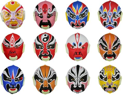 Amosfun 12pcs Chinese Opera Masks Peking Opera Mask Wall Sculpture