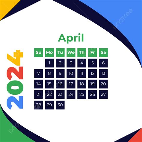 Desain Kalender April 2024 Vektor April 2024 Kalender Bulanan 2024