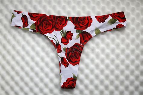 Panties Flower Printed Red Roses On White Sponge Background Stock