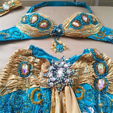 Gorgeous Preloved Bellydance Costume Available In London Turquoise Gold Lycra Yasser Style