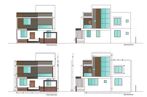 Residence Modern House Building Four Side Elevation Design Dwg File