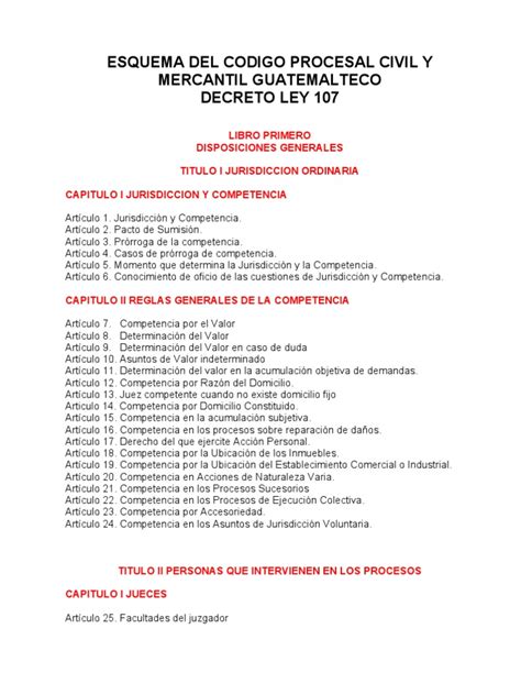 Esquema Del Codigo Procesal Civil Y Mercantil Guatemalteco Pdf Ley