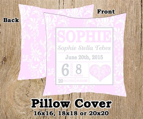 Pink And Grey Damask Birth Announcement Pillow Cover