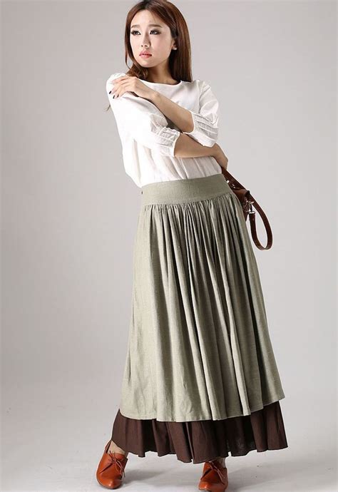 Cotton Linen Maxi Skirt Two Layer A Line Linen Skirt Bohemian Etsy