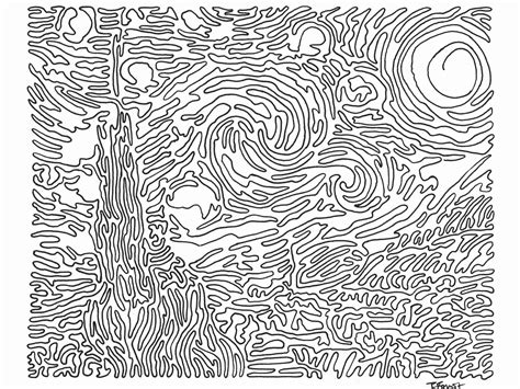 The Starry Night Using One Single Line Etsy
