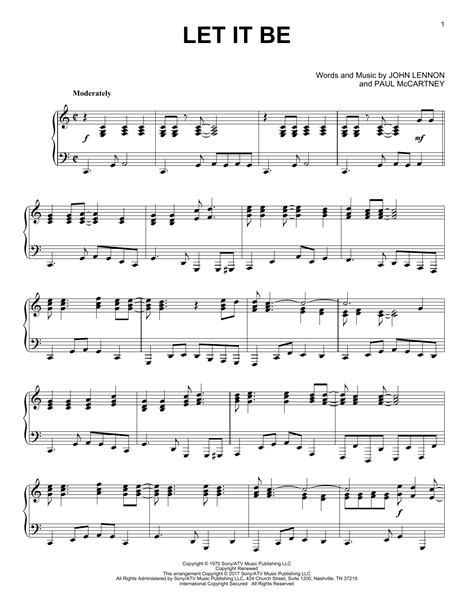 Let It Be Sheet Music The Beatles Piano Solo