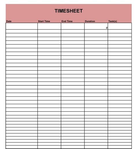 Free Time Sheet Template Printable