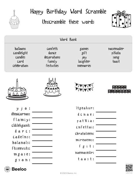 Birthday Themed Word Scrambles Beeloo Printable Crafts And Activities