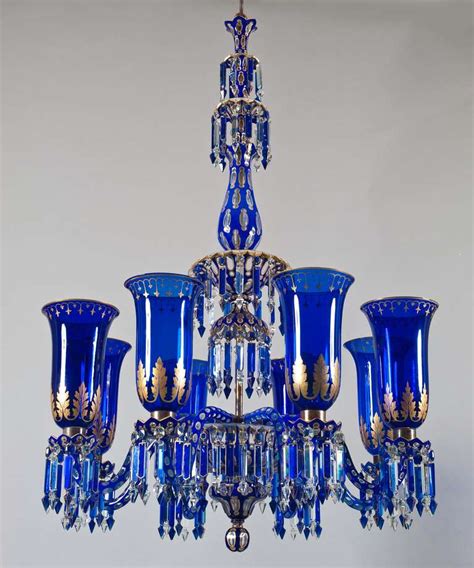 Important Blue Glass Chandelier And Pair Of Matching Wall Lights By Fandc