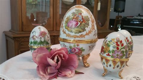 Vintage 4 Piece Porcelain Egg Trinket Box Collection Set Etsy