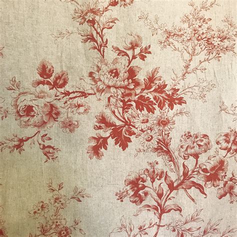 Vintage Red Floral Pattern Bio Washed Linen Cotton Curtain Etsy