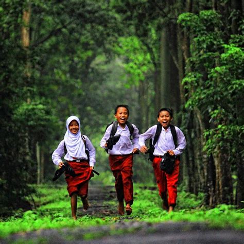 Kebahagiaan Anak Sekolah Pulang Sekolah Melewati Hutan Belantara Anak