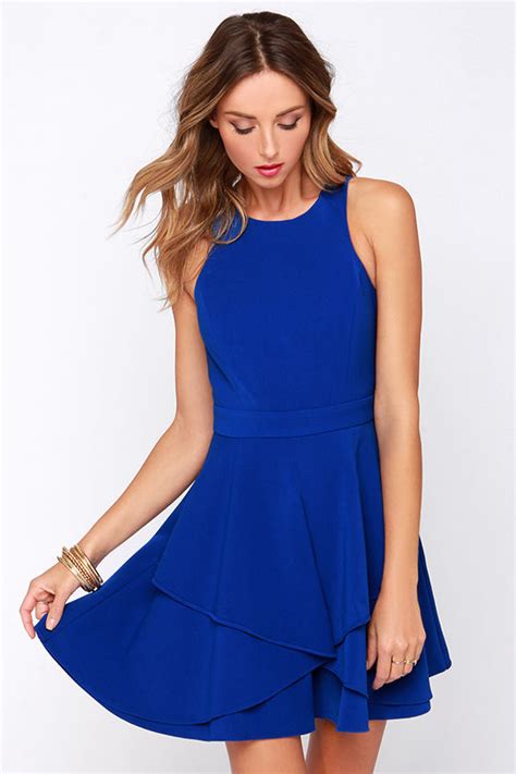 cute blue dress royal blue dress sleeveless dress skater dress 95 00