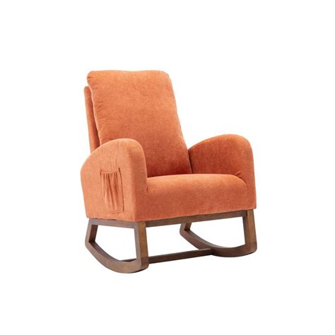 Modern Rocking Chair Upholstered Fabric High Back Armchair Padded Seat
