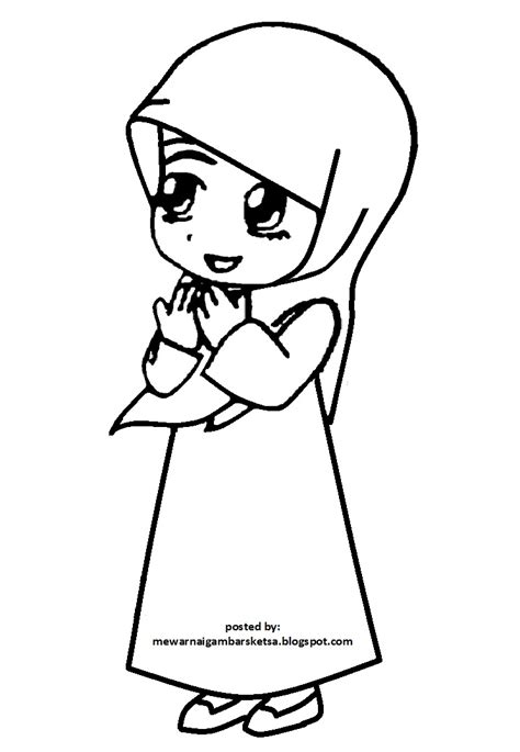 Mewarnai Gambar Mewarnai Gambar Sketsa Kartun Anak Muslimah 100
