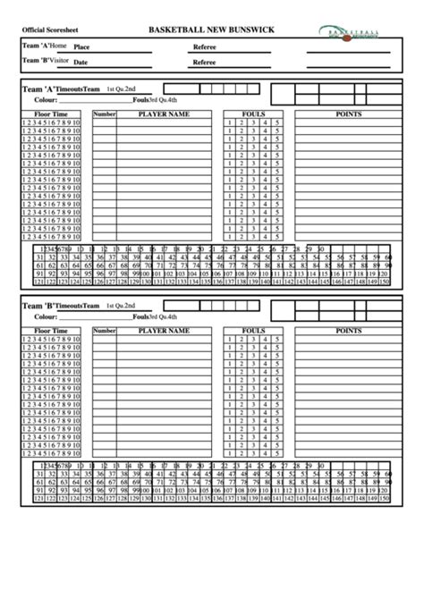 Free Printable Basketball Score Sheet Pdf