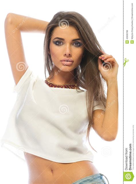 Fashion Model Brunette Woman With Beautiful Lips And Long Hair Posing