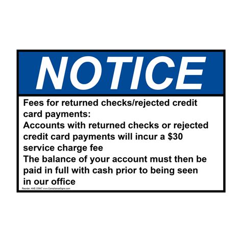 Notice Sign Fees For Returned Checksrejected Credit Ansi