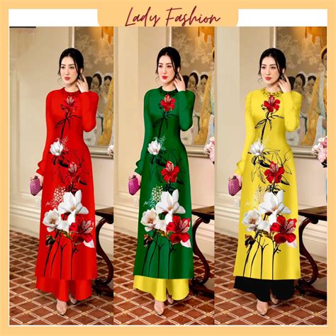 Hcm 3d Printed Ao Dai With Orchid Pattern D030 Khanh Linh Style Lady Fashion Shopee