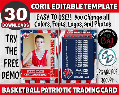 Customizable Basketball Card Template Editable Sports Card Etsy