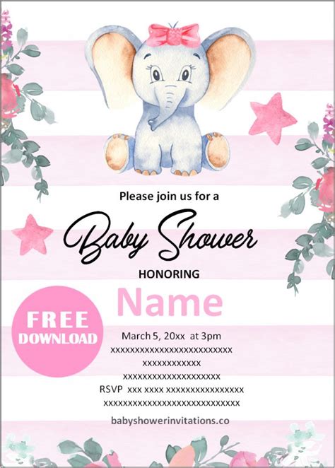 Paper Pink Elephant Baby Shower Invitation Baby Girl Shower
