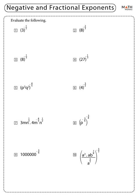 Fractional Exponents Worksheets Math Monks
