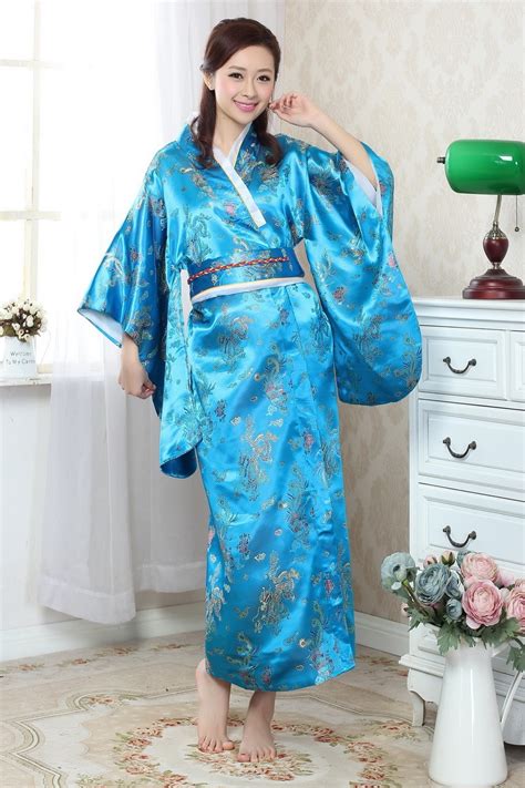 Free Shipping Vintage Japanese Womens Silk Satin Kimono Yukata Evening